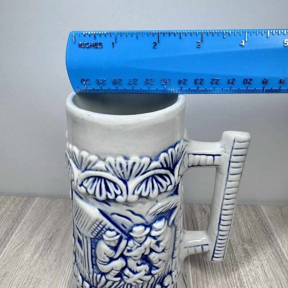 Vintage‎ Blue White Beer Stein Mug Relief German Style Brazil Stoneware